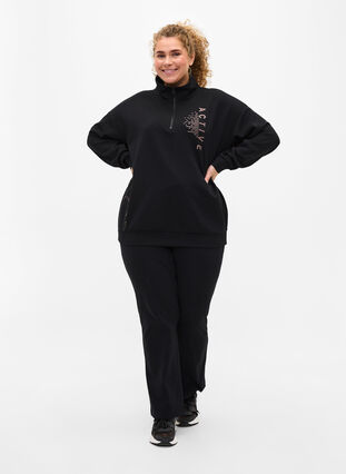 Sweatshirt met hoge hals en rits, Black, Model image number 2