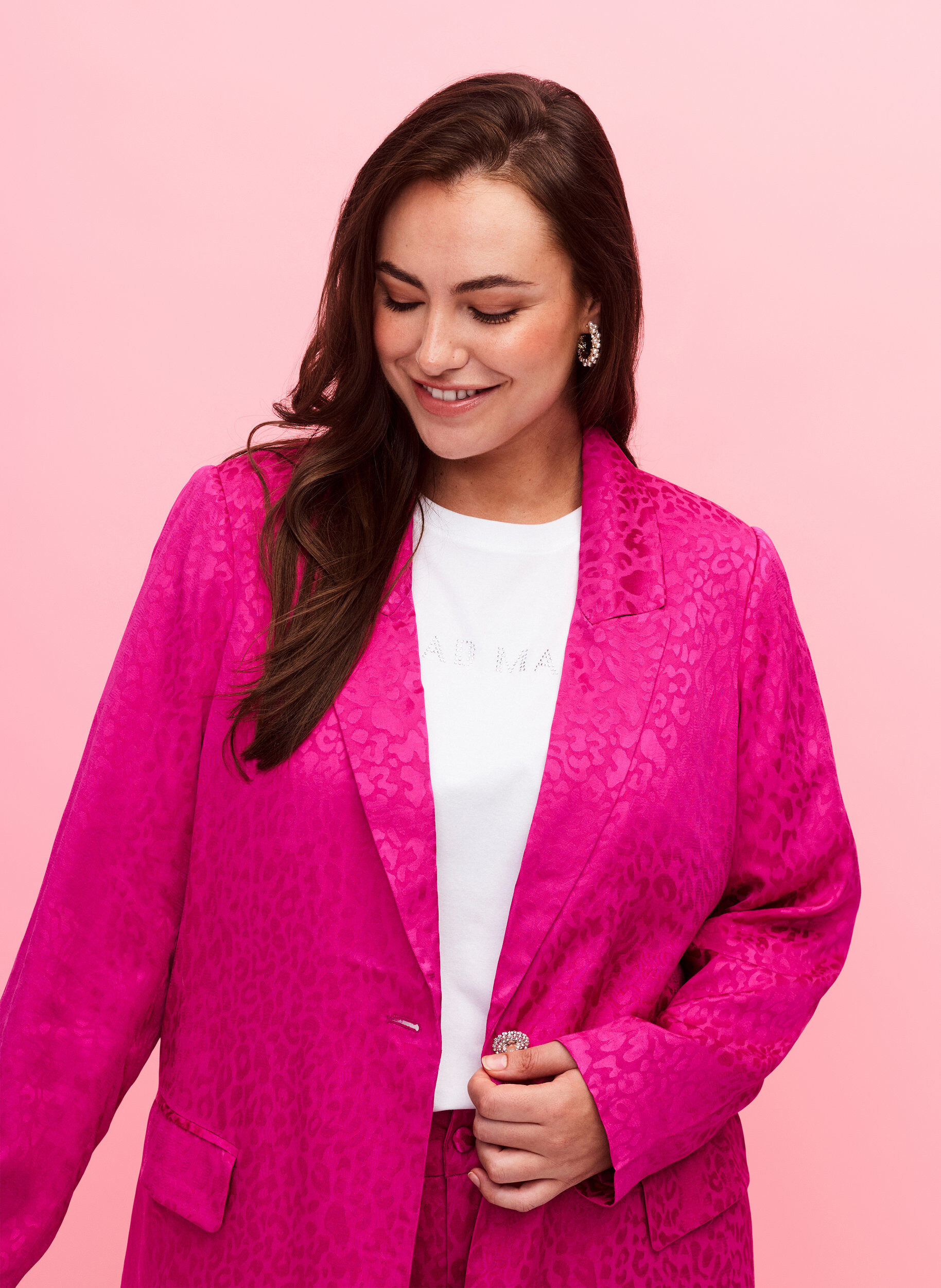 Zizzi Blazer jacquard ton sur ton en viscose, Rose Violet, Model image number 2
