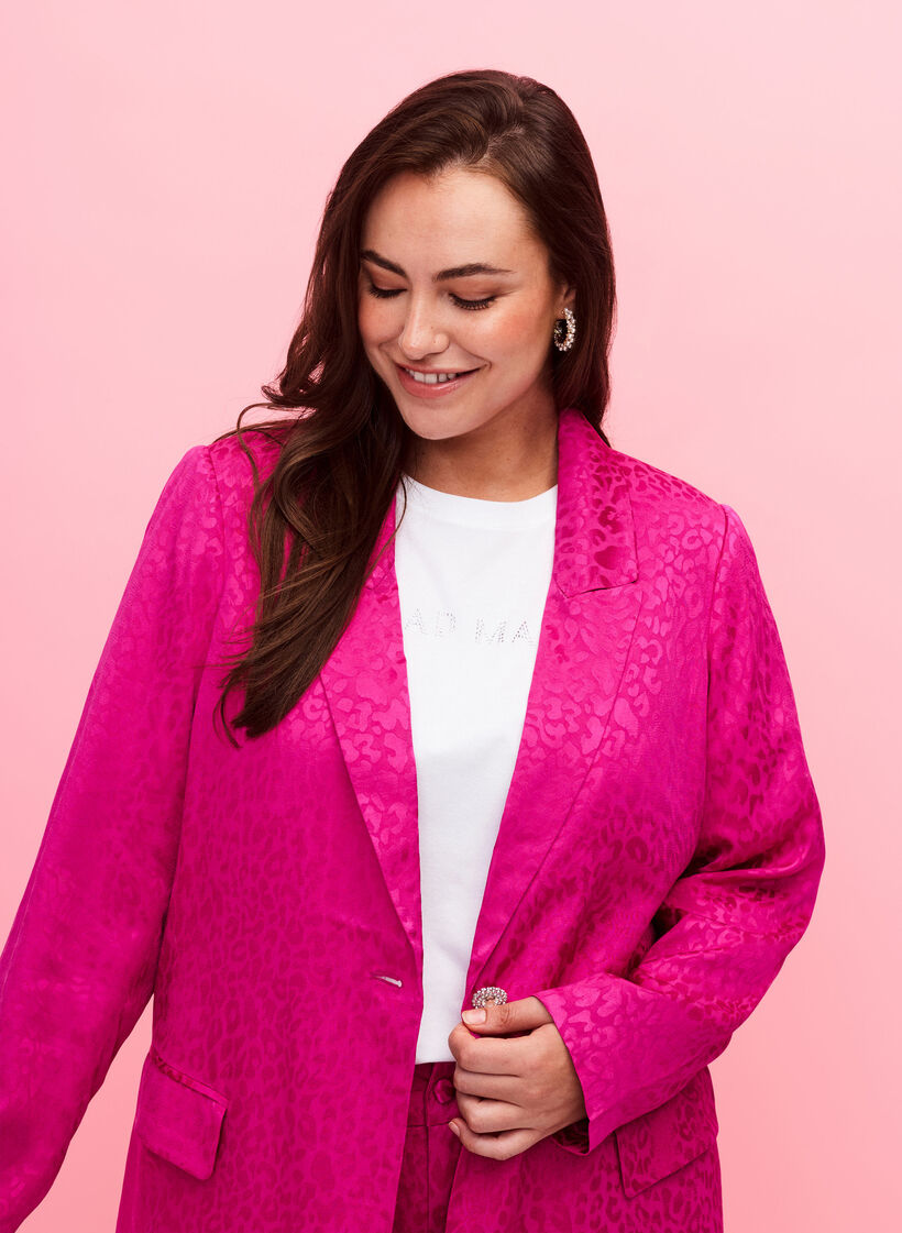 Blazer jacquard ton sur ton en viscose, Rose Violet, Model image number 2