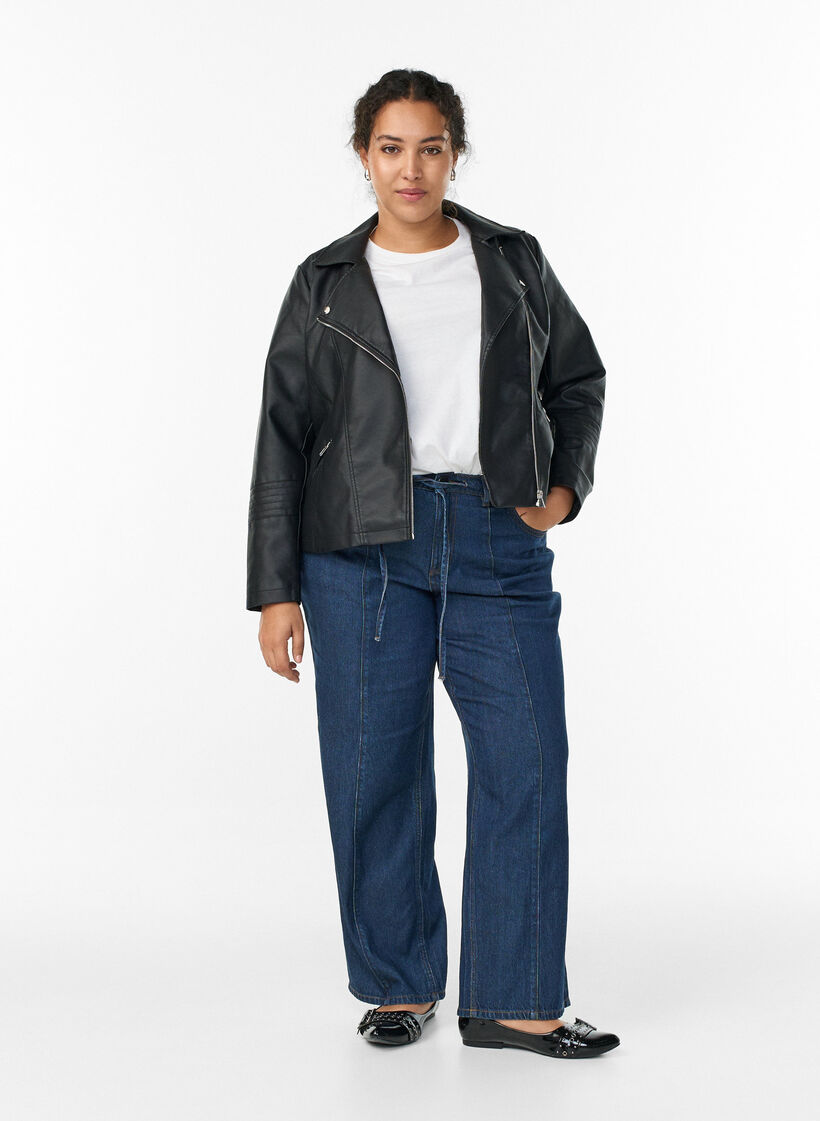 Imitatie leren bikerjas, Zwart, Model image number 1