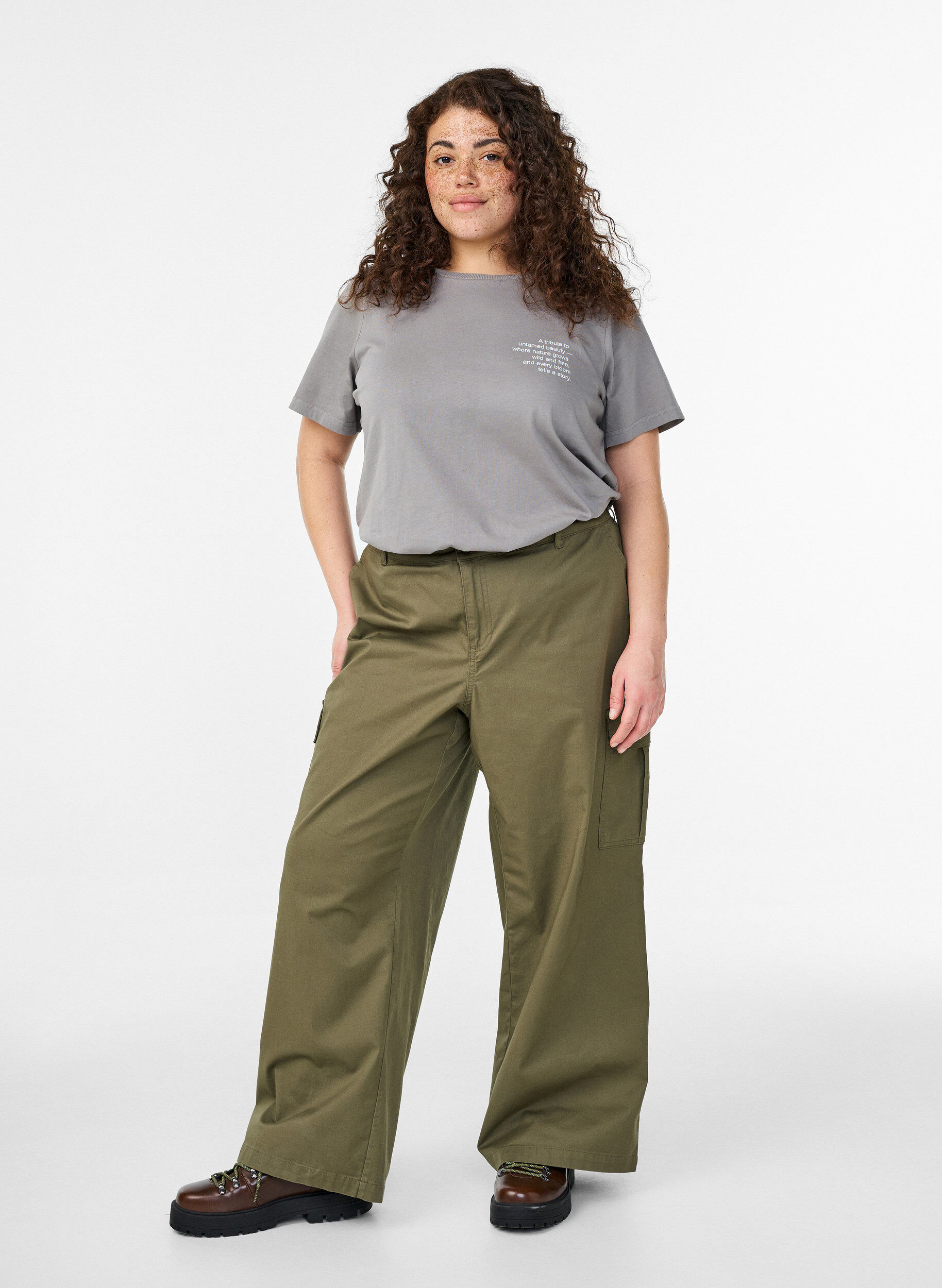 ZizziKatoenen T-shirt met print op de voorkant en achterkant, 9990, Model image number 1