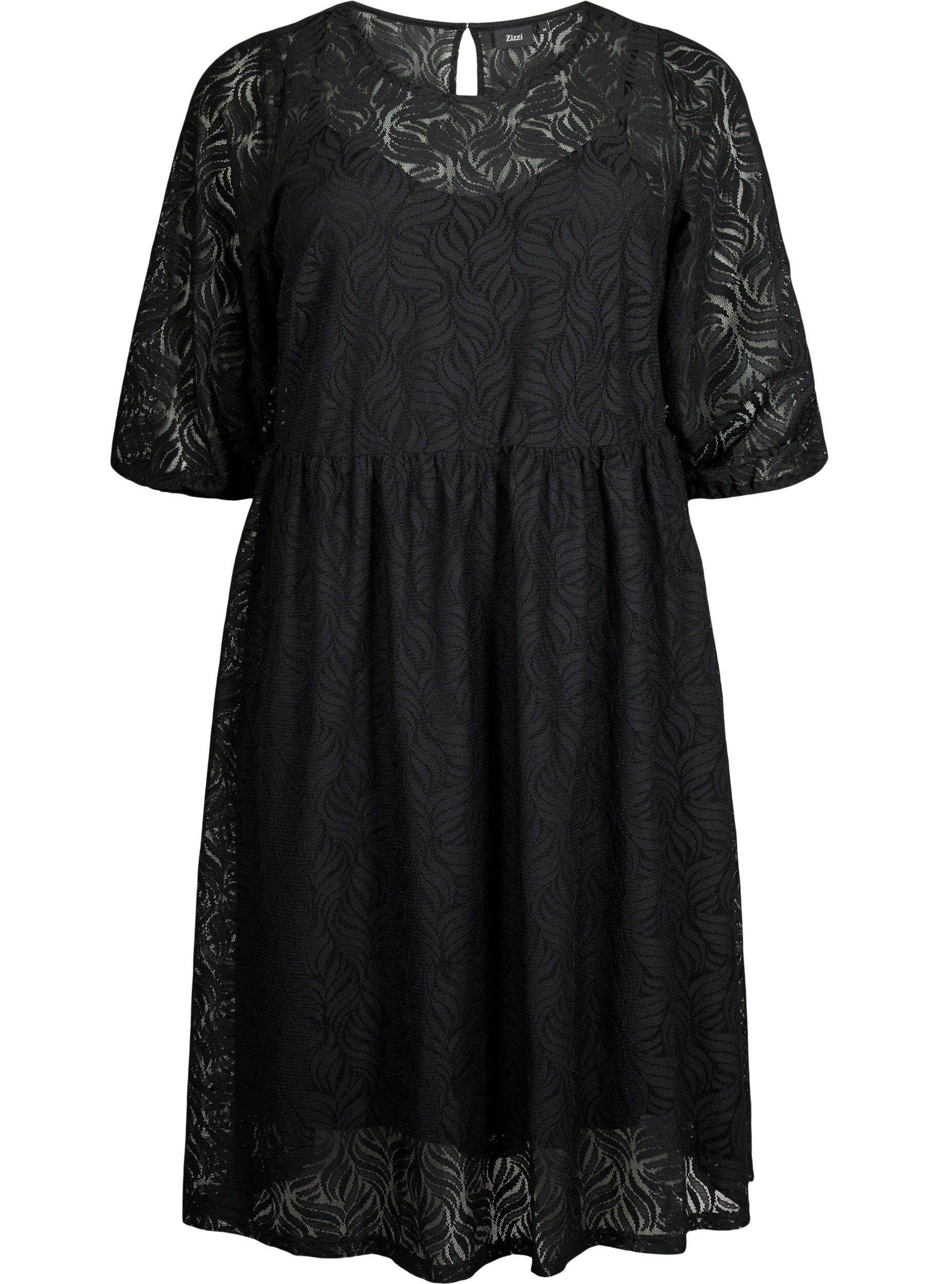 Zizzi Robe en dentelle avec manches 3/4	, Black, Packshot image number 0