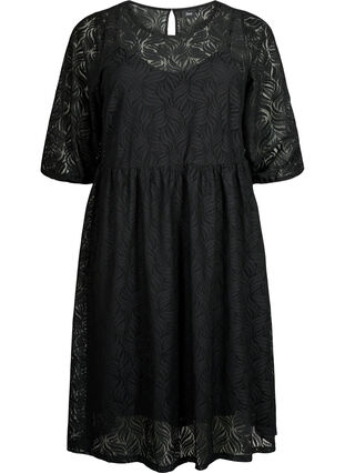 Robe en dentelle avec manches 3/4	, Black, Packshot image number 0
