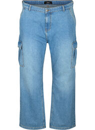 Loszittende jeans met cargozakken, Light blue, Packshot