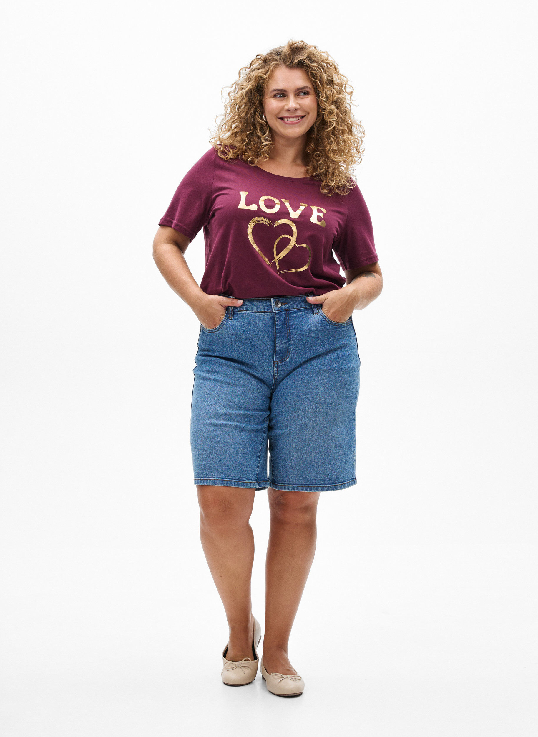 Zizzi T-shirt imprim&eacute;, Bordeaux, Model image number 1