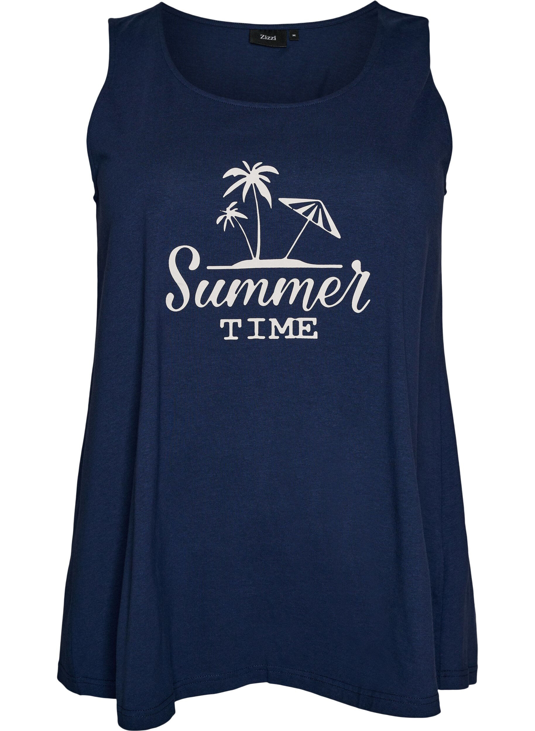 ZizziKatoenen top met a-vorm, Blauw, Packshot image number 0