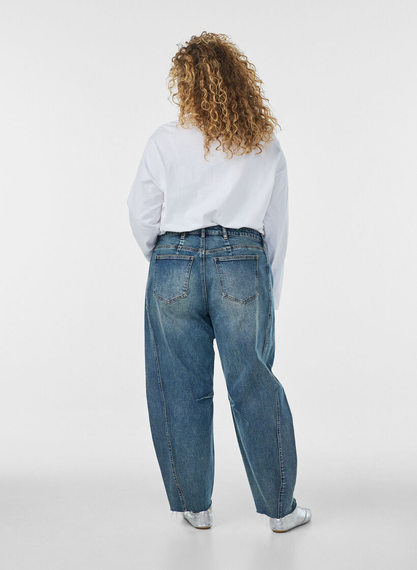 Barrel-fit jeans met een distressed wash, Blauw, Model