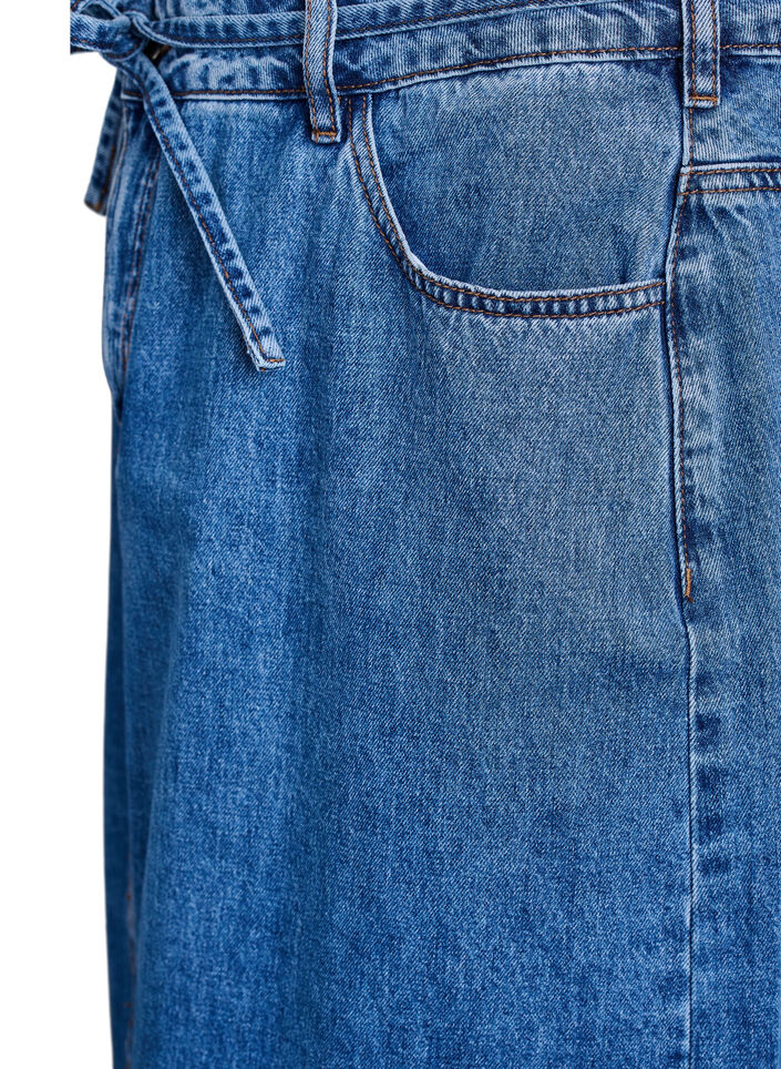 Denim maxirok met strikceintuur, Blauw, Packshot image number 3