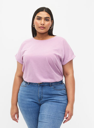 T-shirt à manches courtes en coton mélangé, Lavender Mist, Model image number 0