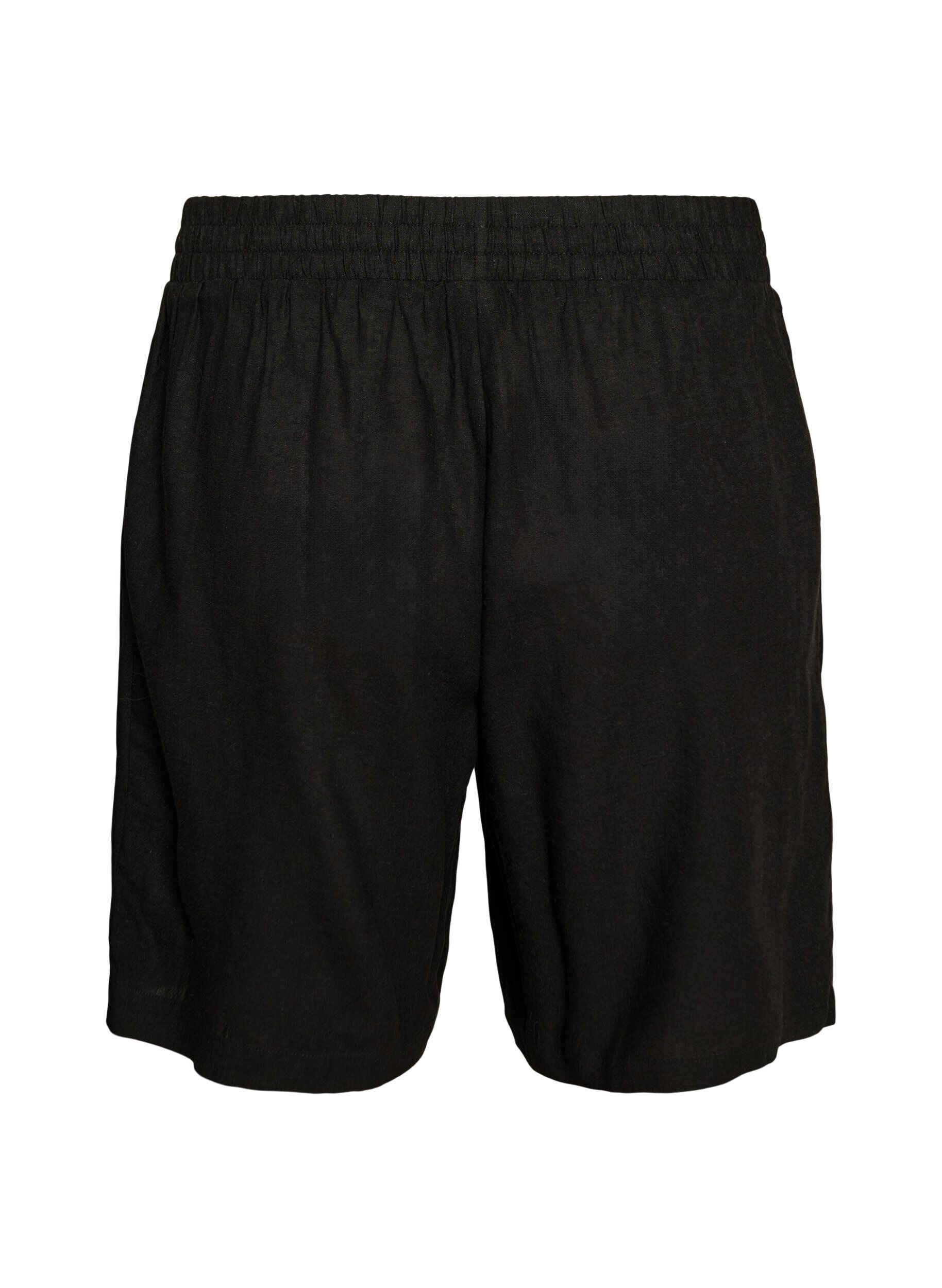 ZizziShorts met hoge taille in linnen en viscose, Zwart, Packshot image number 1