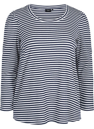 Gestreepte blouse met lange mouwen, N. Sky/White Stripe, Packshot image number 0