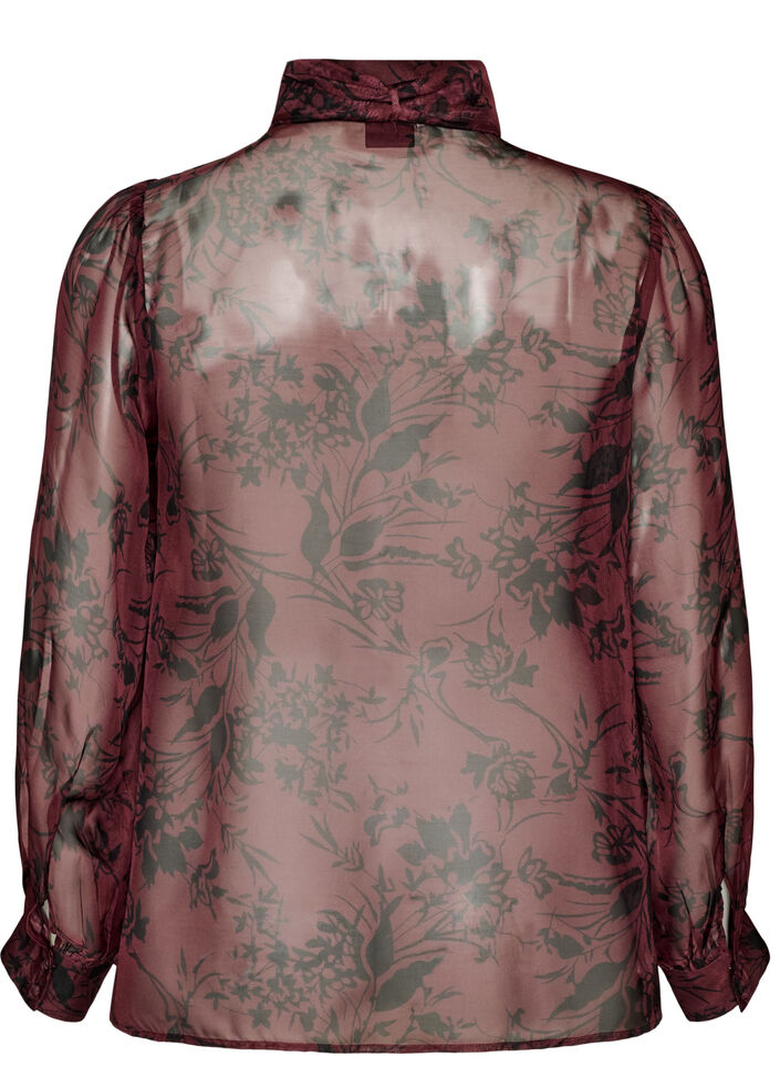 Chemisier transparent avec motif floral et d&eacute;tail &agrave; nouer, Bordeaux fonc&eacute;, Packshot image number 1