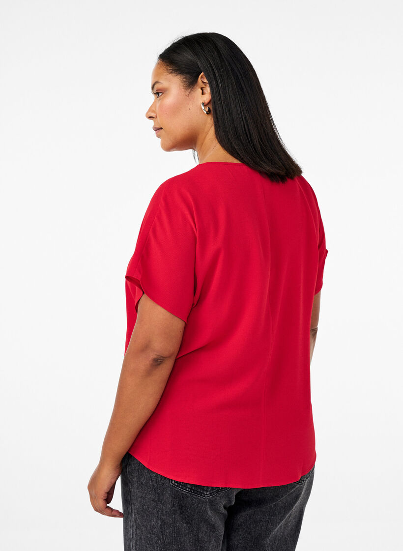 Blouse met korte mouwen en een ronde halslijn, Rood, Model image number 2