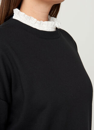 Sweatshirt met vastgenaaid overhemd, Black, Model image number 2