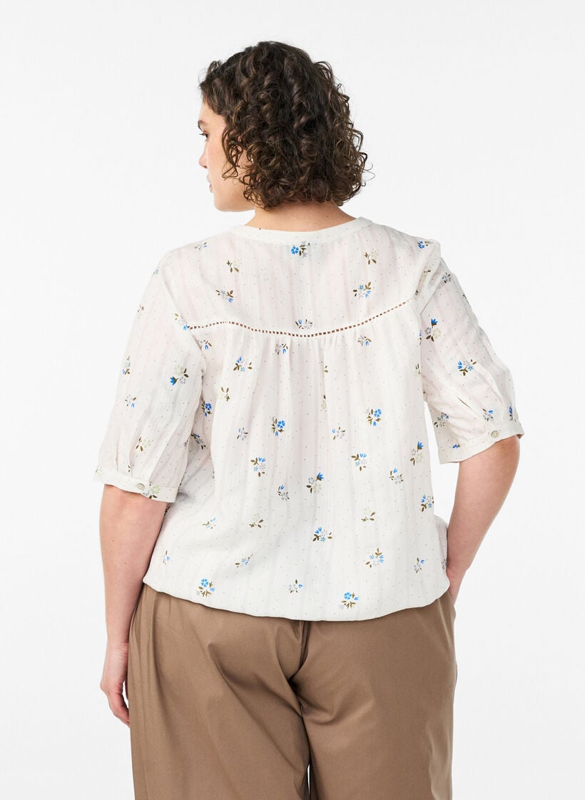 Blouse met print en 1/2 mouwen, Vanille, Model image number 2