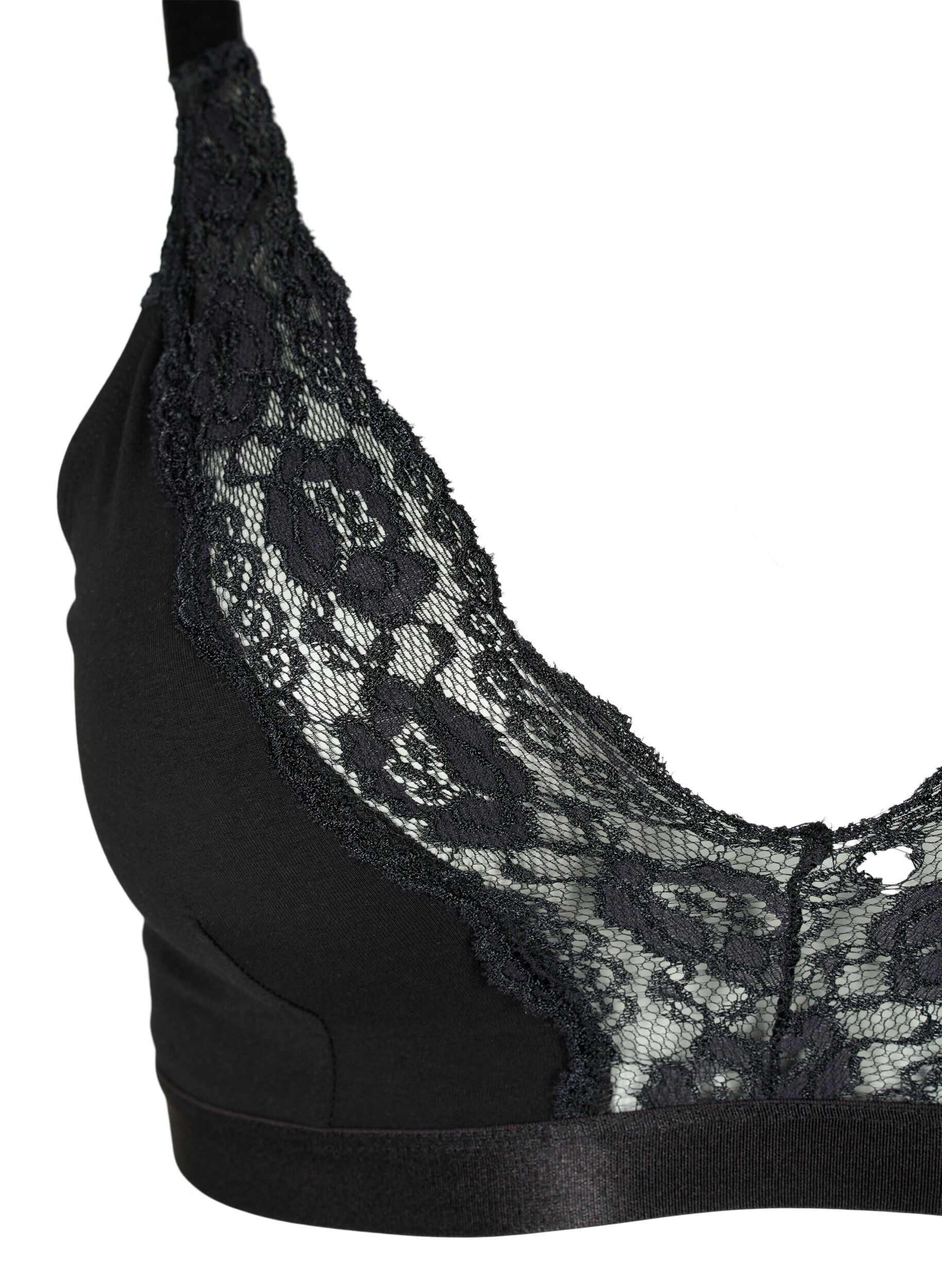 ZizziBralette van katoen met kant, Zwart, Packshot image number 2