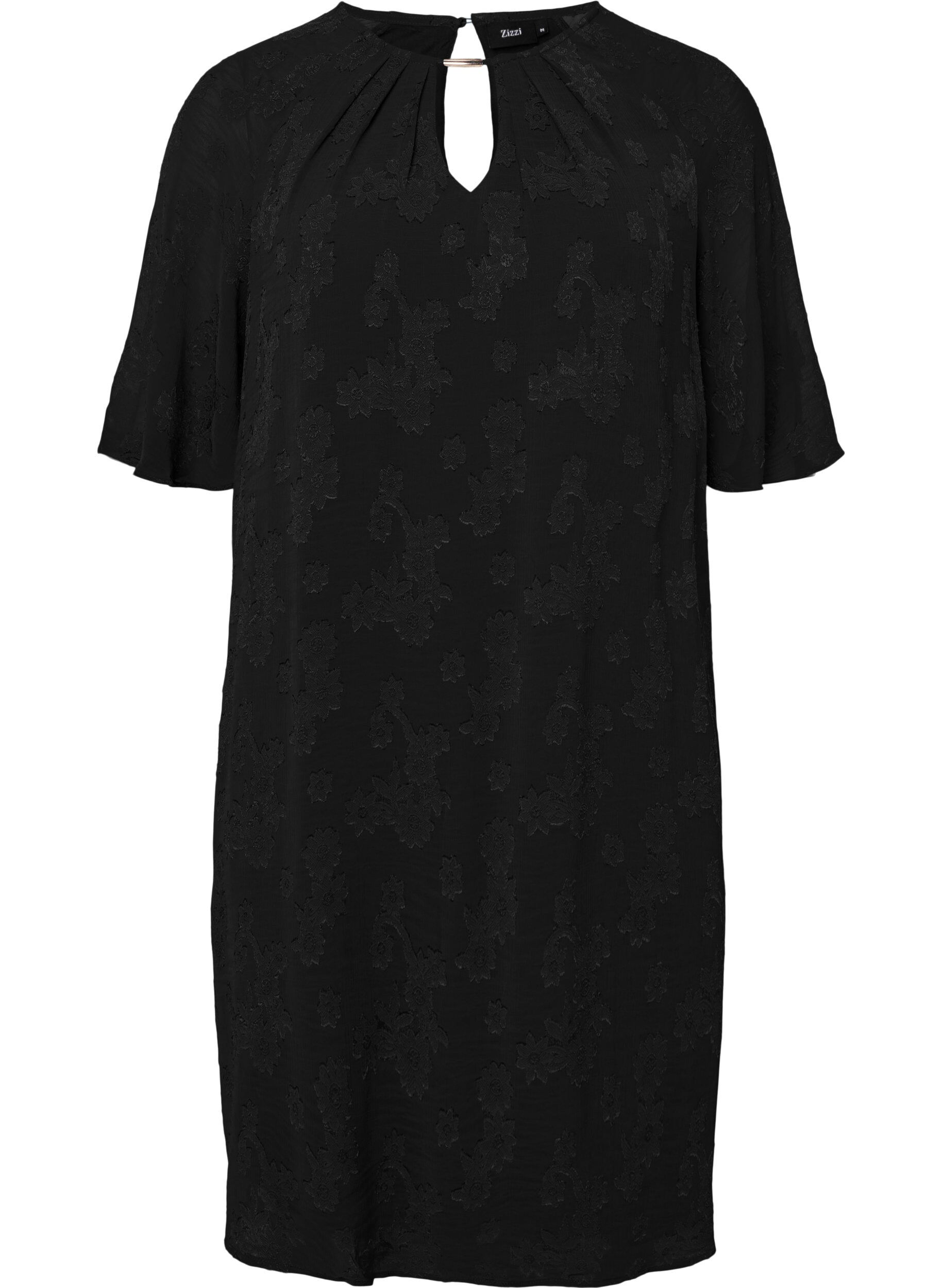 Zizzi Robe avec structure et manches courtes, Black, Packshot image number 0