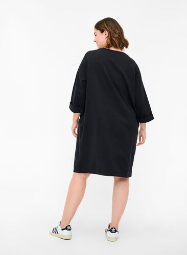 Sweat jurk met 3/4 mouwen en zakken, Black, Model image number 1