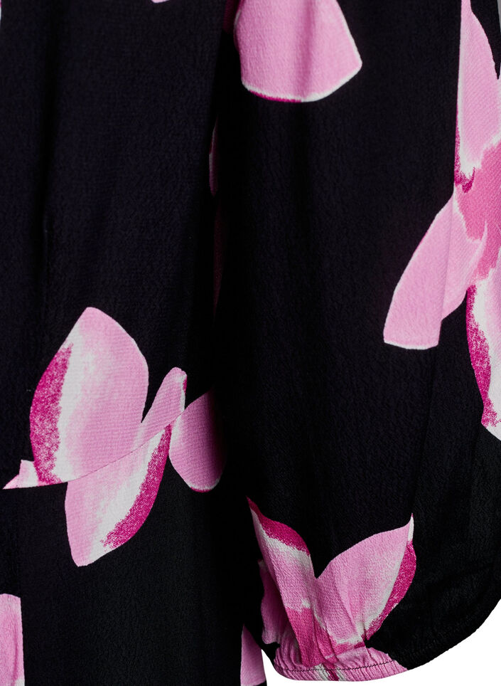 Midi-jurk met bloemenprint en 3/4 mouwen, Zwart, Packshot image number 3