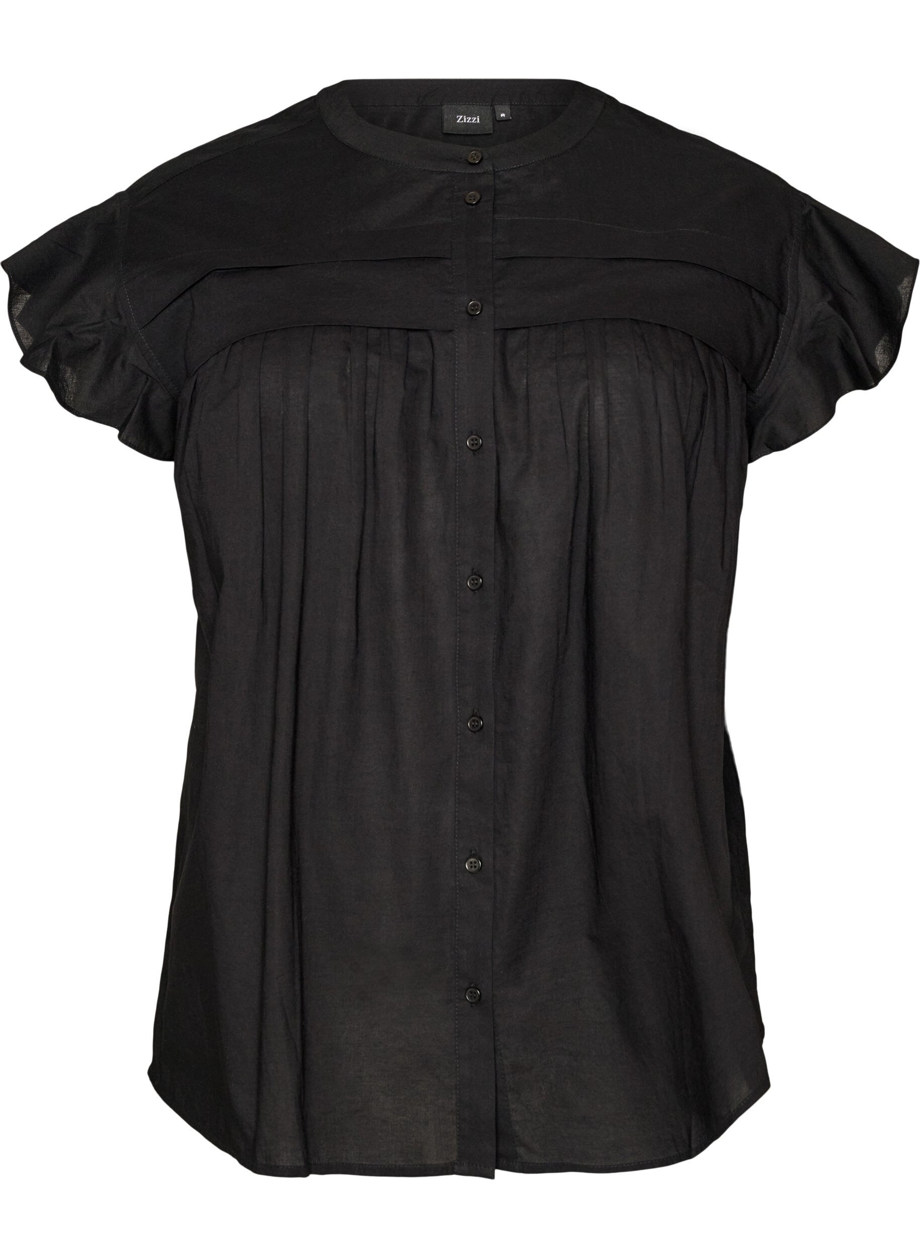 ZizziMouwloze A-lijn katoenen blouseshirt, Zwart, Packshot image number 0
