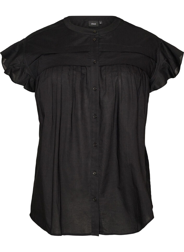 Mouwloze A-lijn katoenen blouseshirt, Zwart, Packshot image number 0