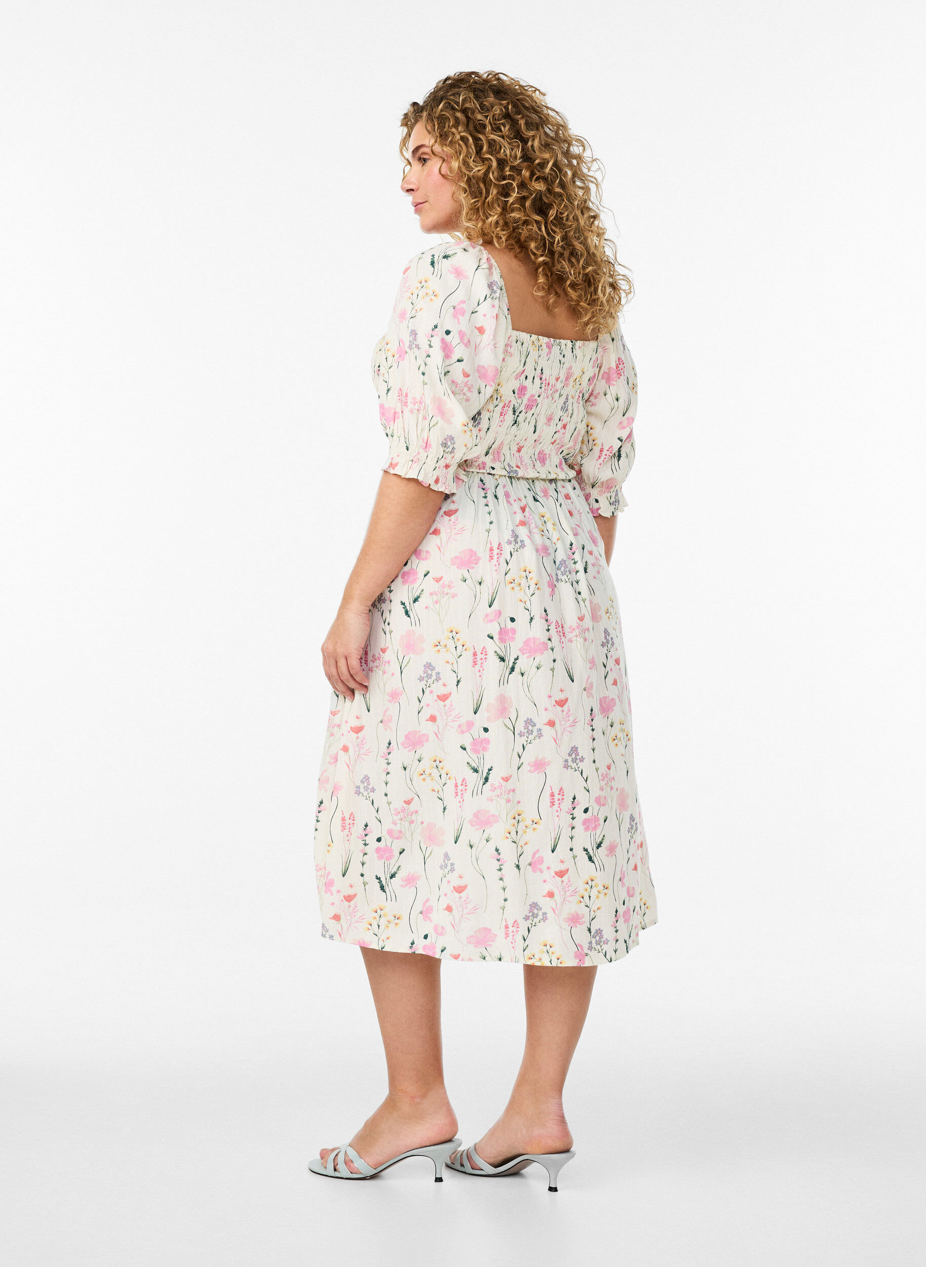 ZizziGebloemde viscose zomerjurk, Vanille, Model image number 1