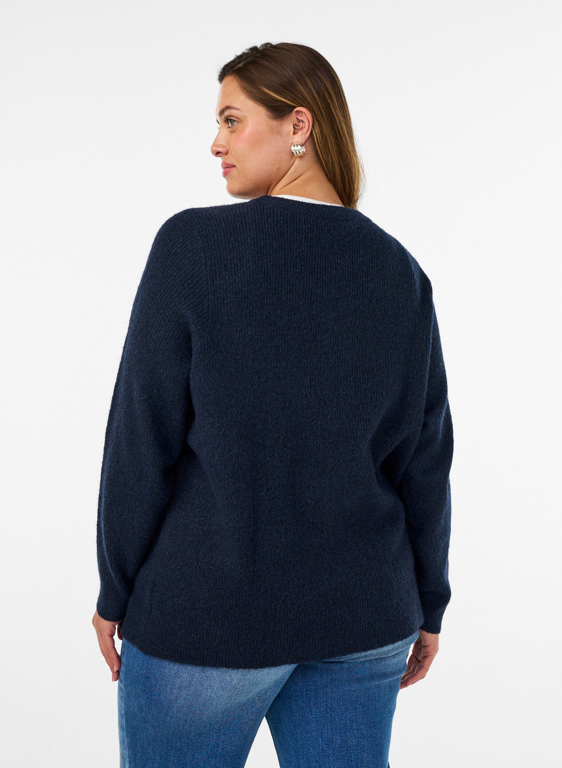 ZizziBlouse en maille chin&eacute;e avec col rond, Bleu, Model image number 2