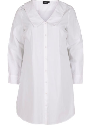 Chemise longue en coton à grand col, Bright White, Packshot image number 0