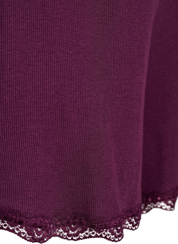 Short de nuit ample &agrave; texture c&ocirc;tel&eacute;e et bordure en dentelle, Bordeaux fonc&eacute;, Packshot image number 3