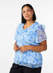 Bloemenblouse met rucheskraag en peplum effect, Blauw, Model image number 0
