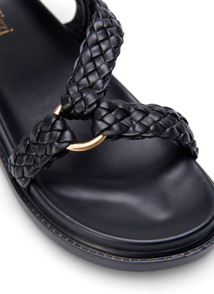 Leren sandaal met gevlochten bandjes en brede pasvorm, Black, Packshot image number 3