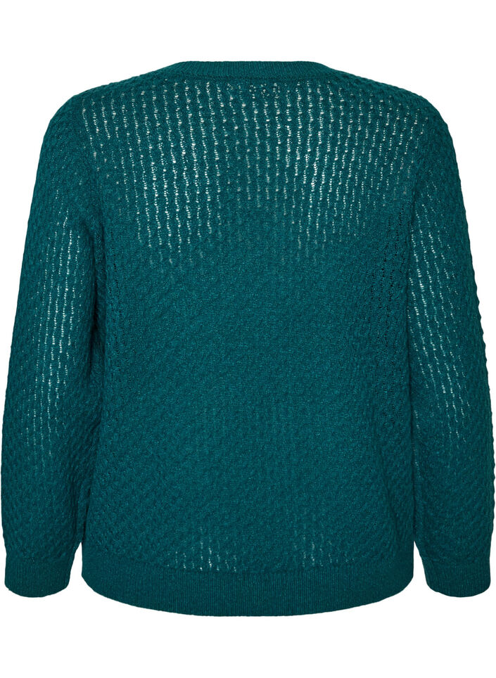 Blouse en maille avec motif ajour&eacute; textur&eacute;, Vert fonc&eacute;, Packshot image number 1