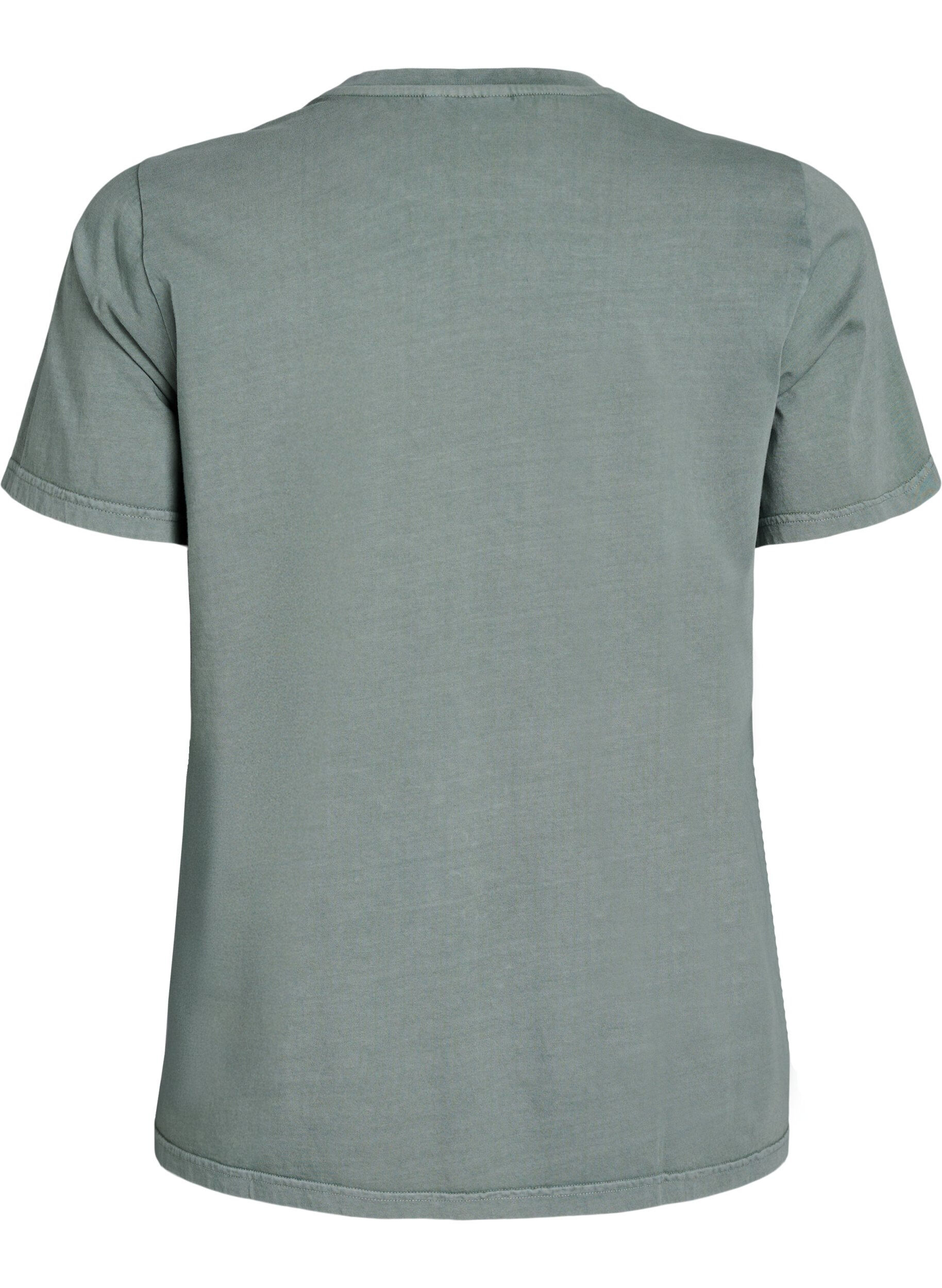 ZizziT-shirt met tekst en bloemenprint van biologisch katoen, Groen, Packshot image number 1