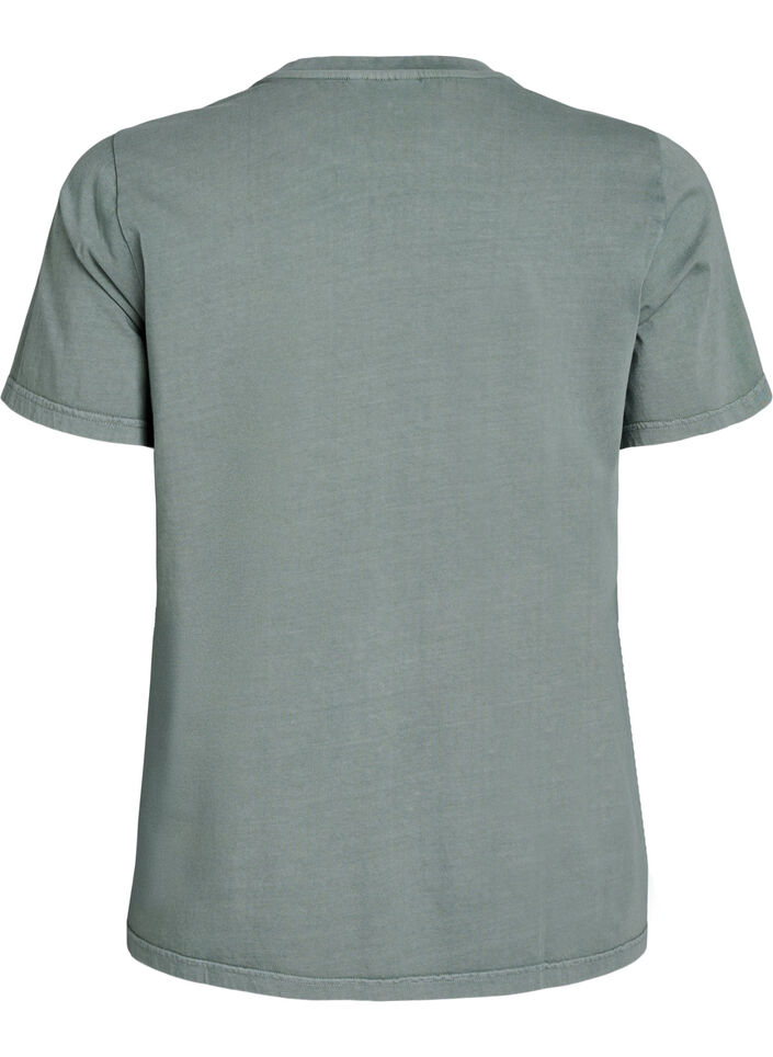 T-shirt met tekst en bloemenprint van biologisch katoen, Groen, Packshot image number 1