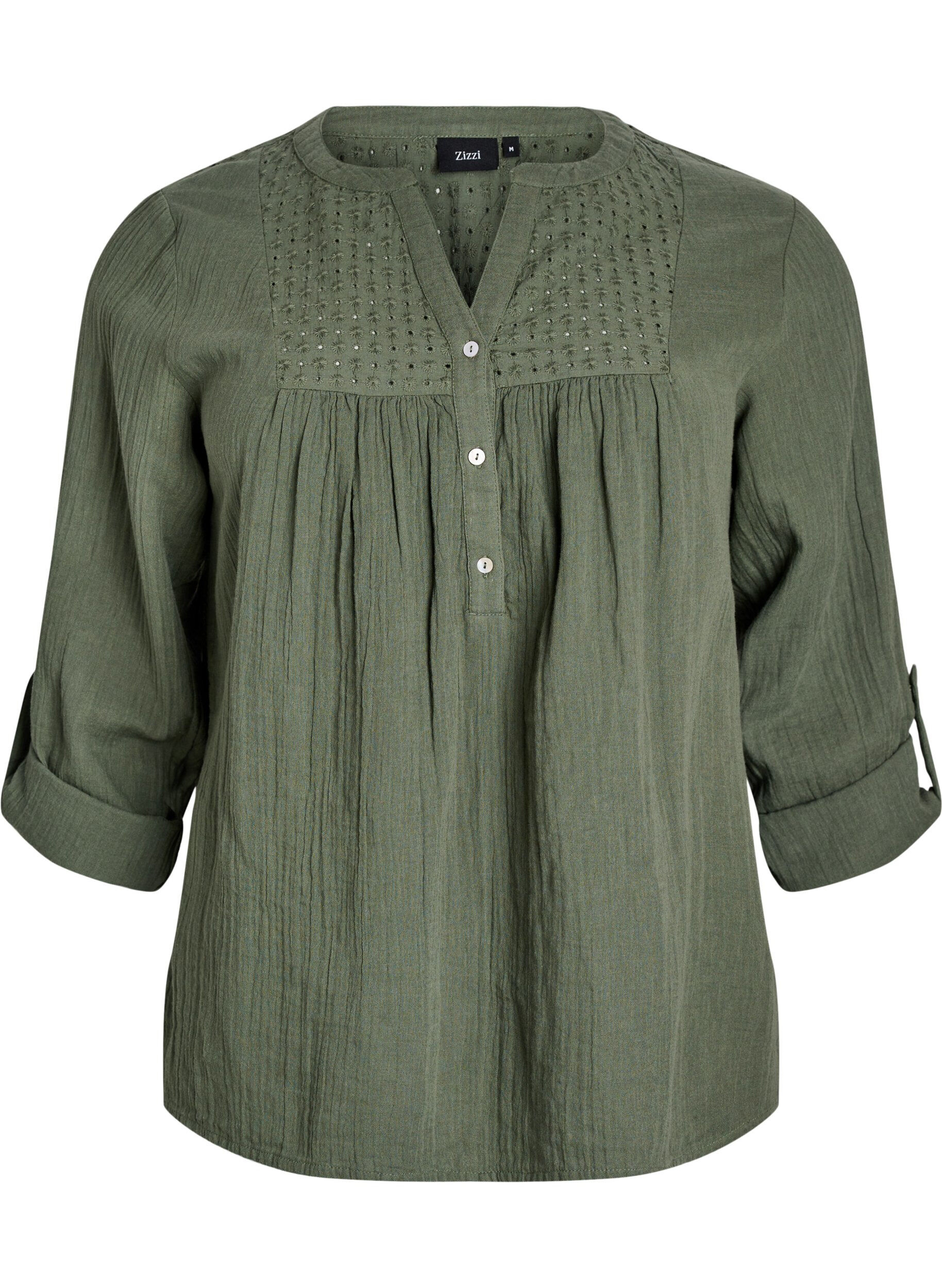 ZizziBlouse en mousseline de coton avec broderie anglaise, Vert, Packshot image number 0