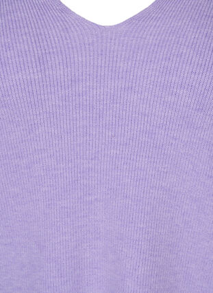 Pull en tricot à col en V et manches ballon, Purple Rose Mel, Packshot image number 2