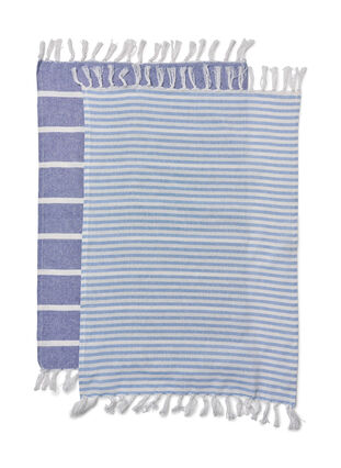 Lot de 2 serviettes rayées avec franges, 2-Pack Blue, Packshot image number 1