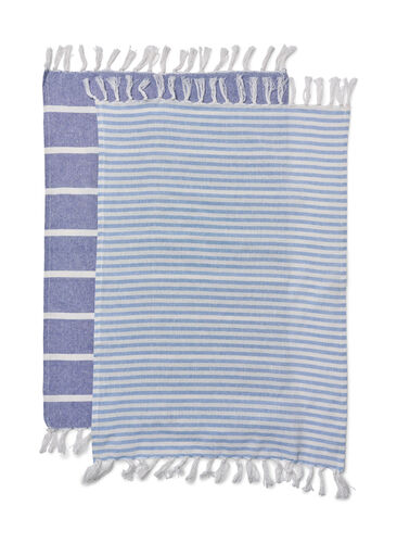 Lot de 2 serviettes rayées avec franges, 2-Pack Blue, Packshot image number 1