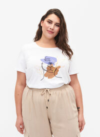 T-shirt en coton à col rond et imprimé, Bright White FACE, Model