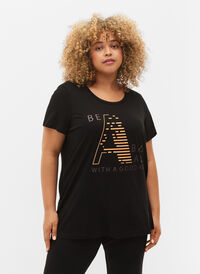 T-shirt de sport avec imprimé, Black w. Bad Ass, Model