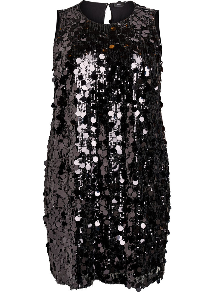Robe courte à sequins, Noir, Packshot image number 0