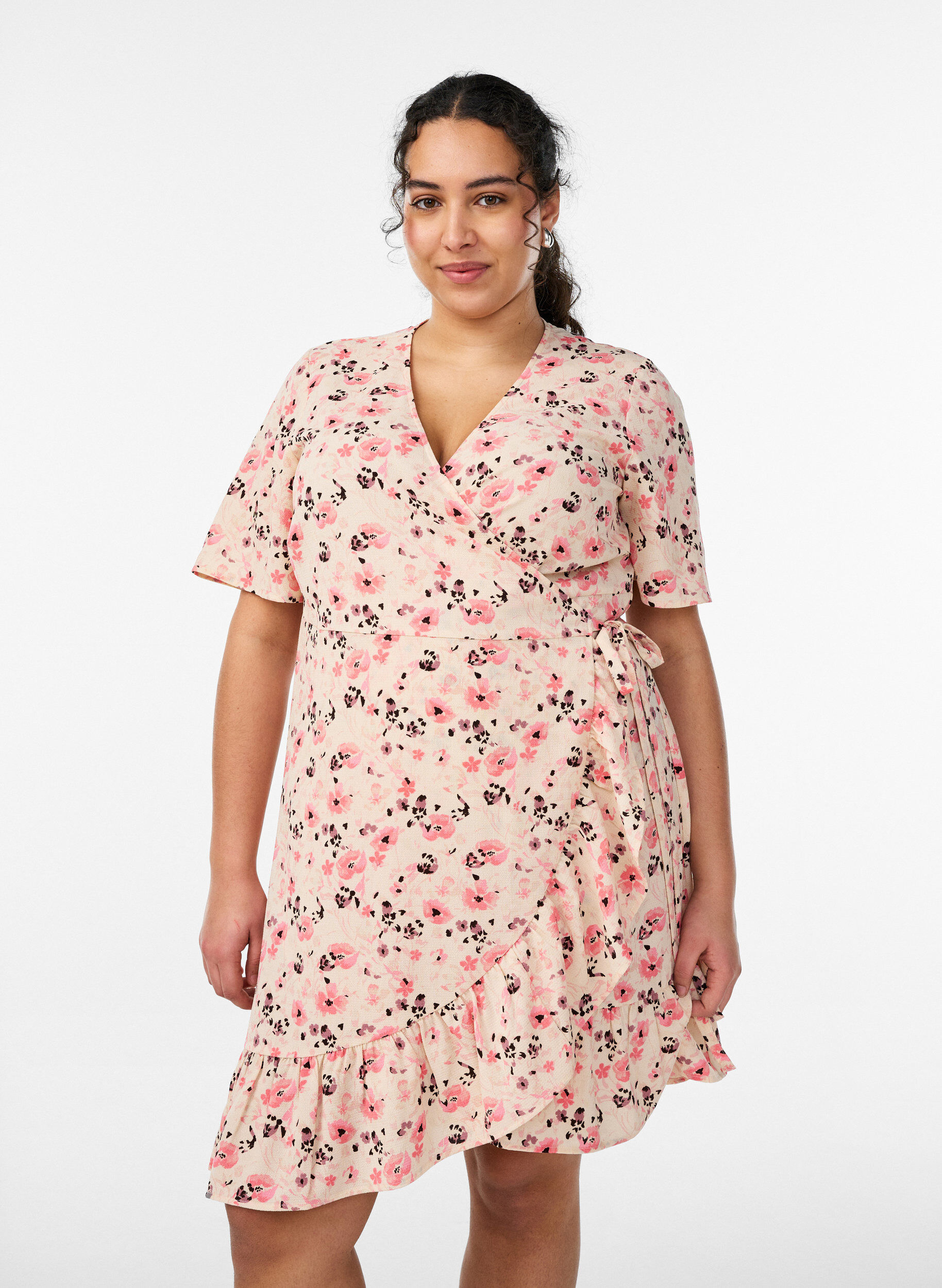 Wikkeljurk met korte mouwen, Rood, Model