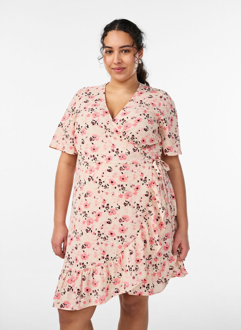 Wikkeljurk met korte mouwen, Rood, Model image number 0