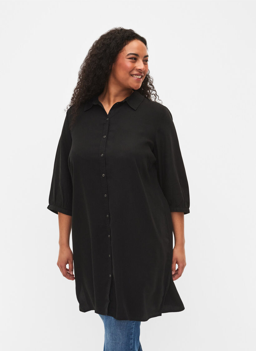Lang overhemd met 3/4-mouwen van lyocell (TENCEL™), Black, Model image number 0