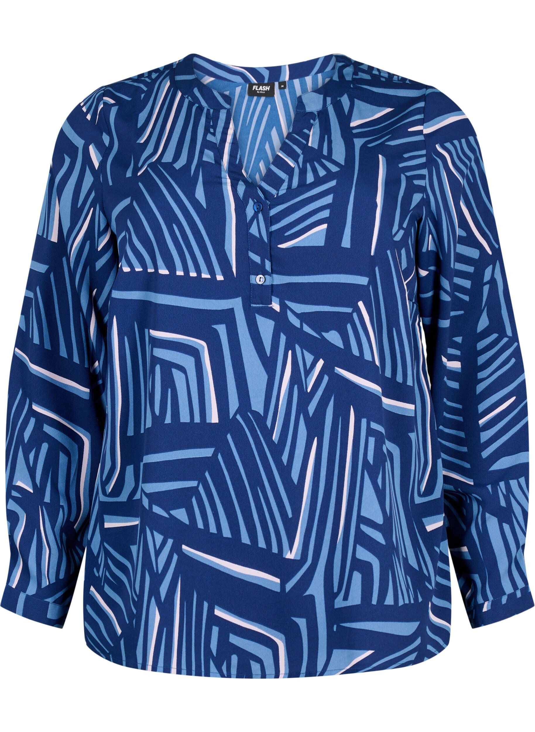 ZizziFLASH - Blouse met lange mouwen en print, Medieval Blue AOP, Packshot image number 0