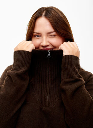 Pull en tricot avec fermeture éclair, Demitasse/Black Mel., Model image number 3