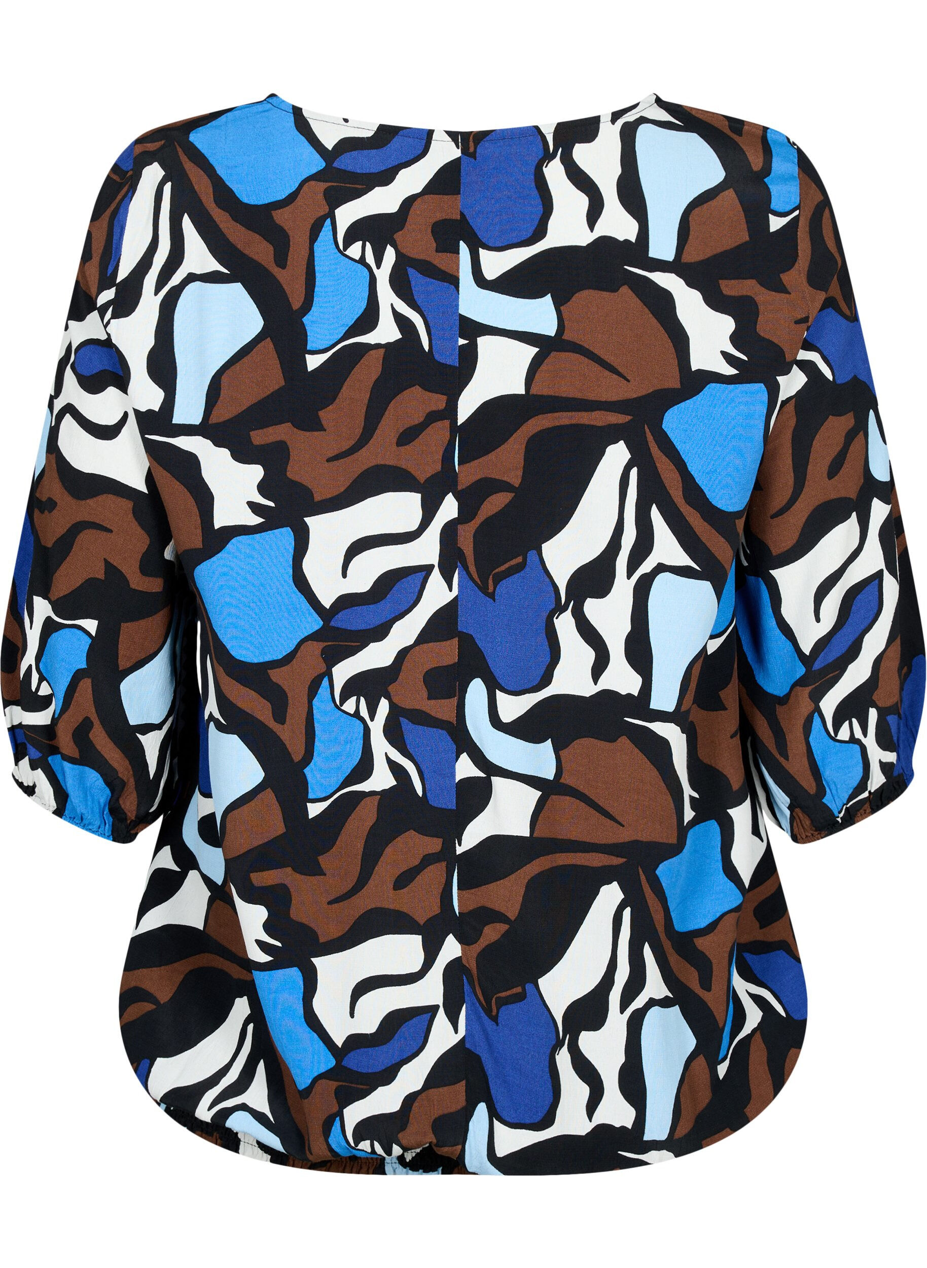 ZizziViscose blouse met print en smockwerk, Zafia AOP, Packshot image number 1