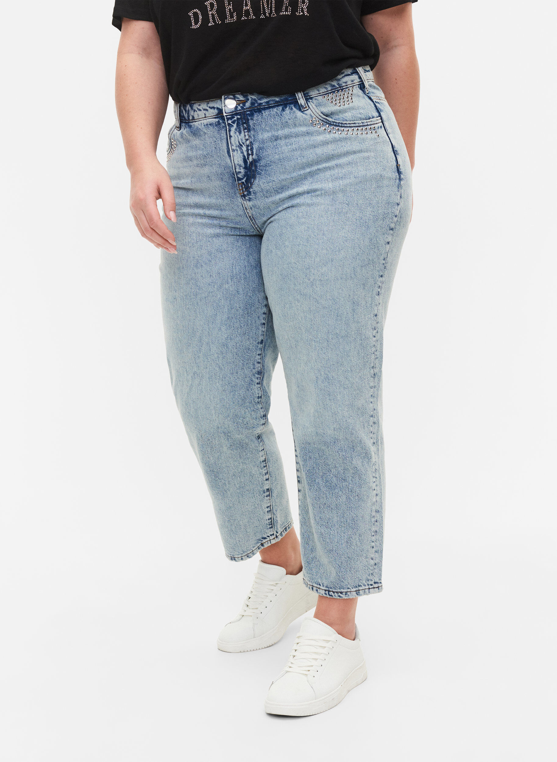 ZizziCropped Vera jeans met studs, Light blue denim, Model image number 2