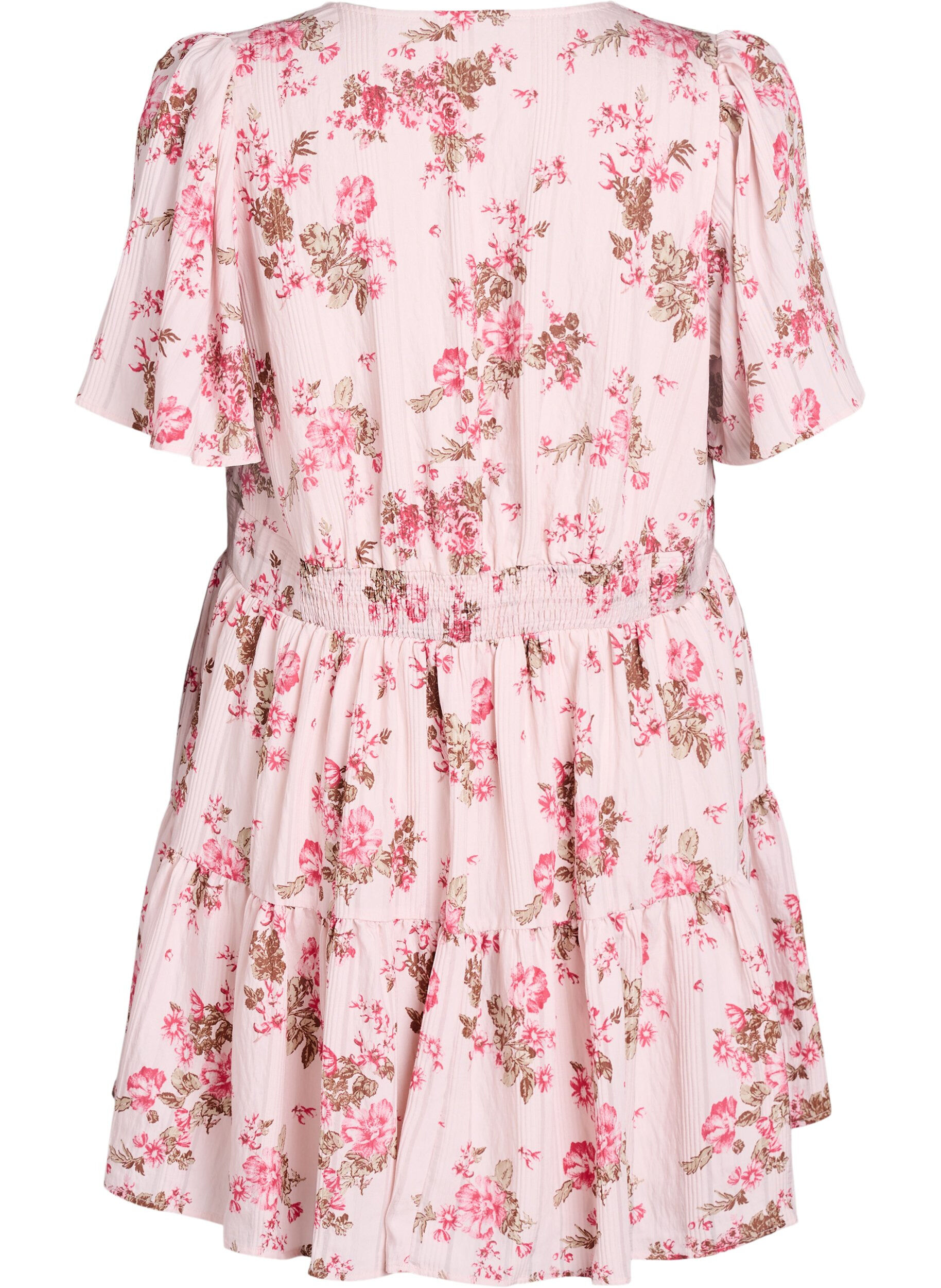 Zizzi Robe courte &agrave; imprim&eacute; floral et col en&nbsp;V, Rose, Packshot image number 1