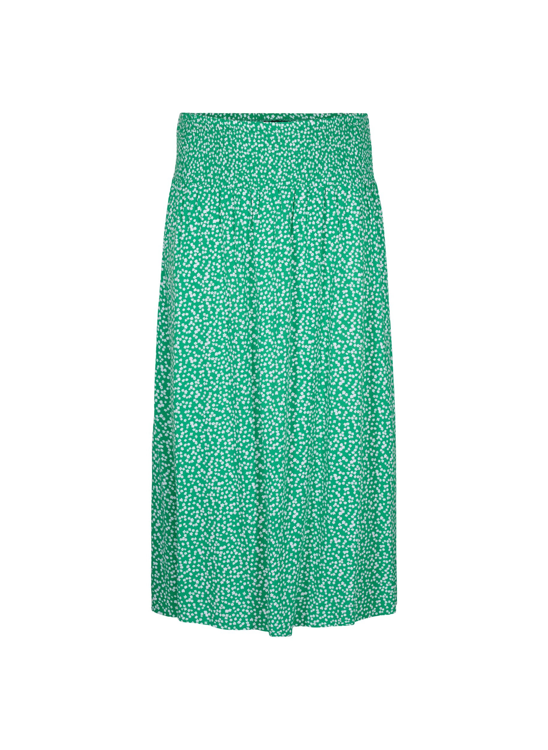 ZizziFLASH - Maxi rok in viscose met smokwerk, Groen, Packshot image number 0